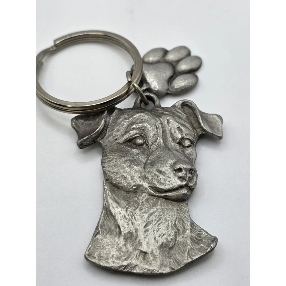 NEW PEWTER JACK RUSSELL TERRIER DOG HEAD KEYCHAIN SILVER METAL